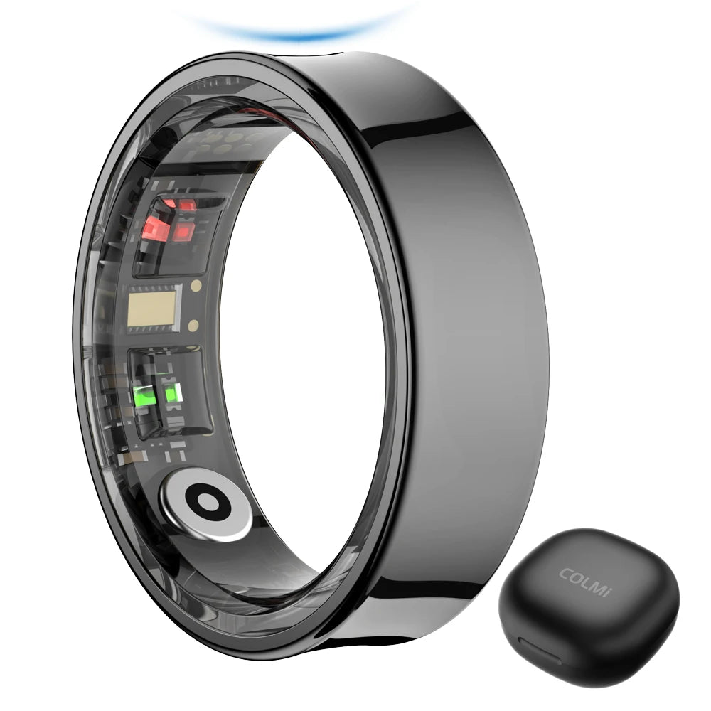Anel Inteligente COLMI R09 2025 para Homens e Mulheres com Estojo de Carregamento, Monitor de Temperatura Corporal, Saúde e Sono para Telefone Xiaomi Samsung