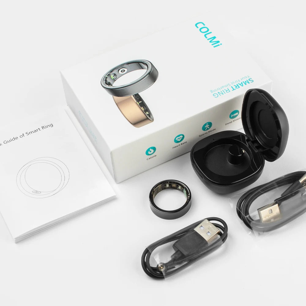 Anel Inteligente COLMI R09 2025 para Homens e Mulheres com Estojo de Carregamento, Monitor de Temperatura Corporal, Saúde e Sono para Telefone Xiaomi Samsung