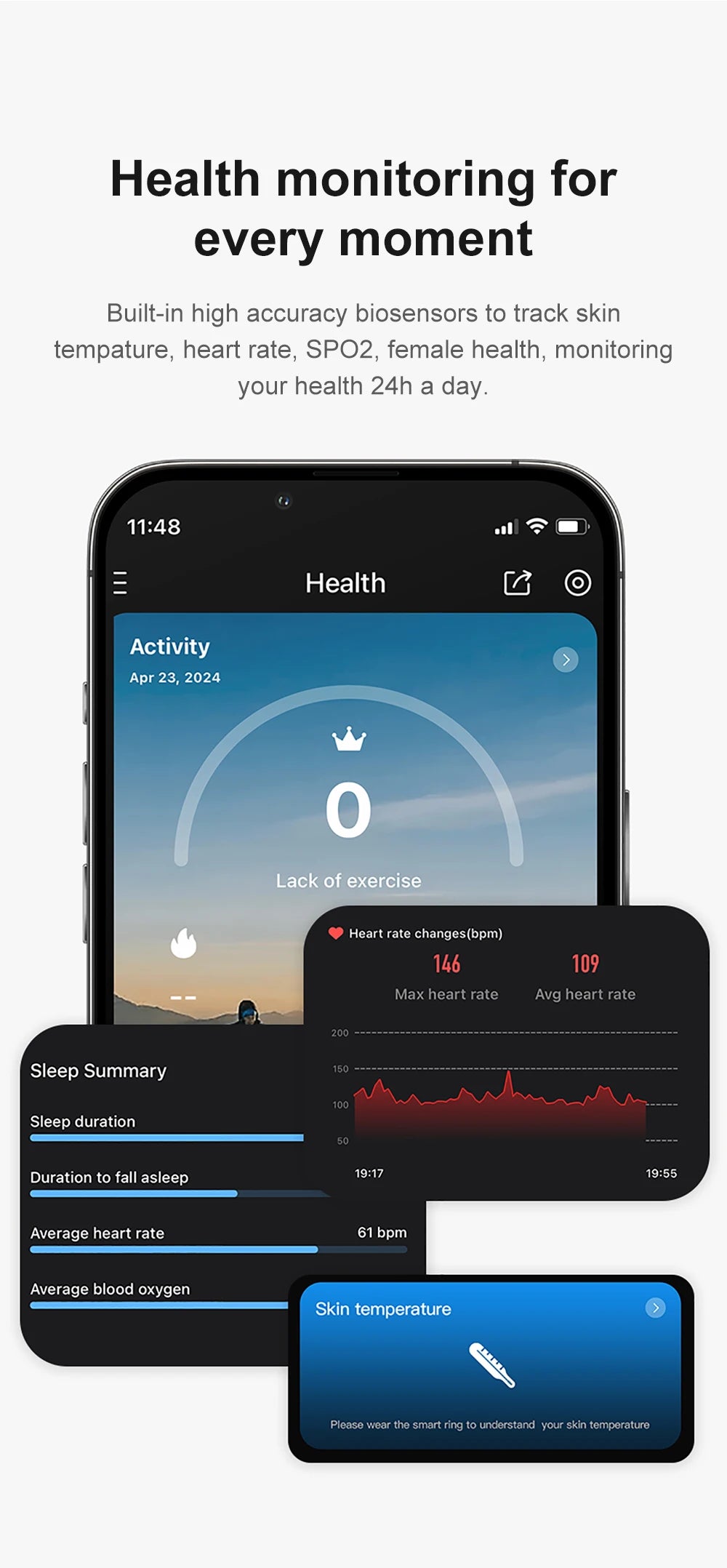 Anel Inteligente COLMI R09 2025 para Homens e Mulheres com Estojo de Carregamento, Monitor de Temperatura Corporal, Saúde e Sono para Telefone Xiaomi Samsung