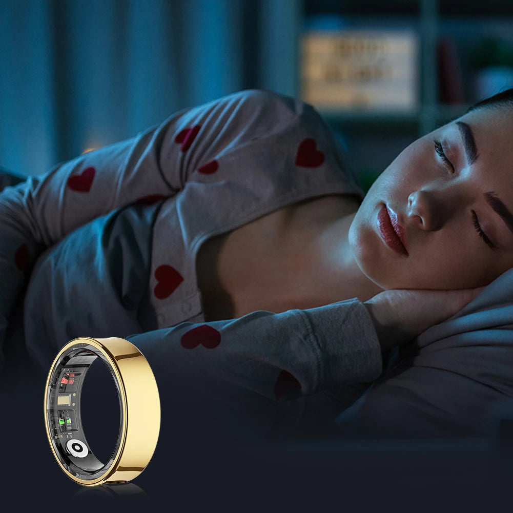 Anel inteligente R09 com estojo de carregamento, à prova d'água, para saúde e fitness, monitoramento de frequência cardíaca, oxigênio no sangue e sono, para homens e mulheres