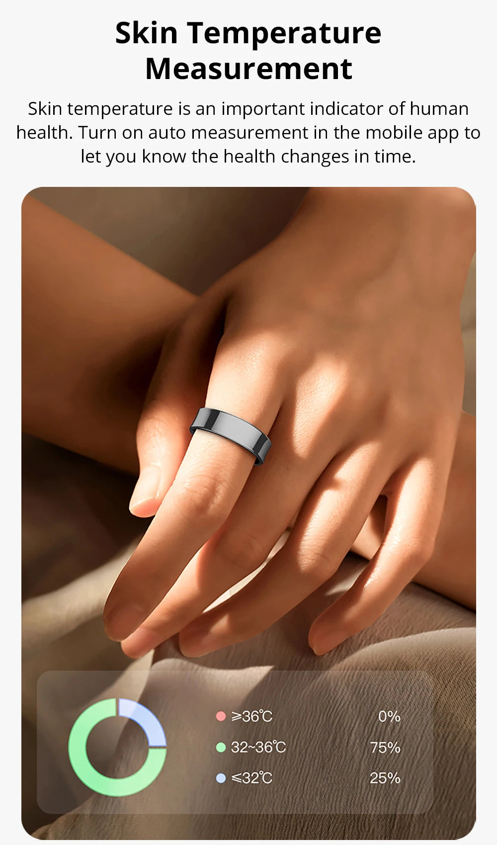 Anel Inteligente COLMI R09 2025 para Homens e Mulheres com Estojo de Carregamento, Monitor de Temperatura Corporal, Saúde e Sono para Telefone Xiaomi Samsung