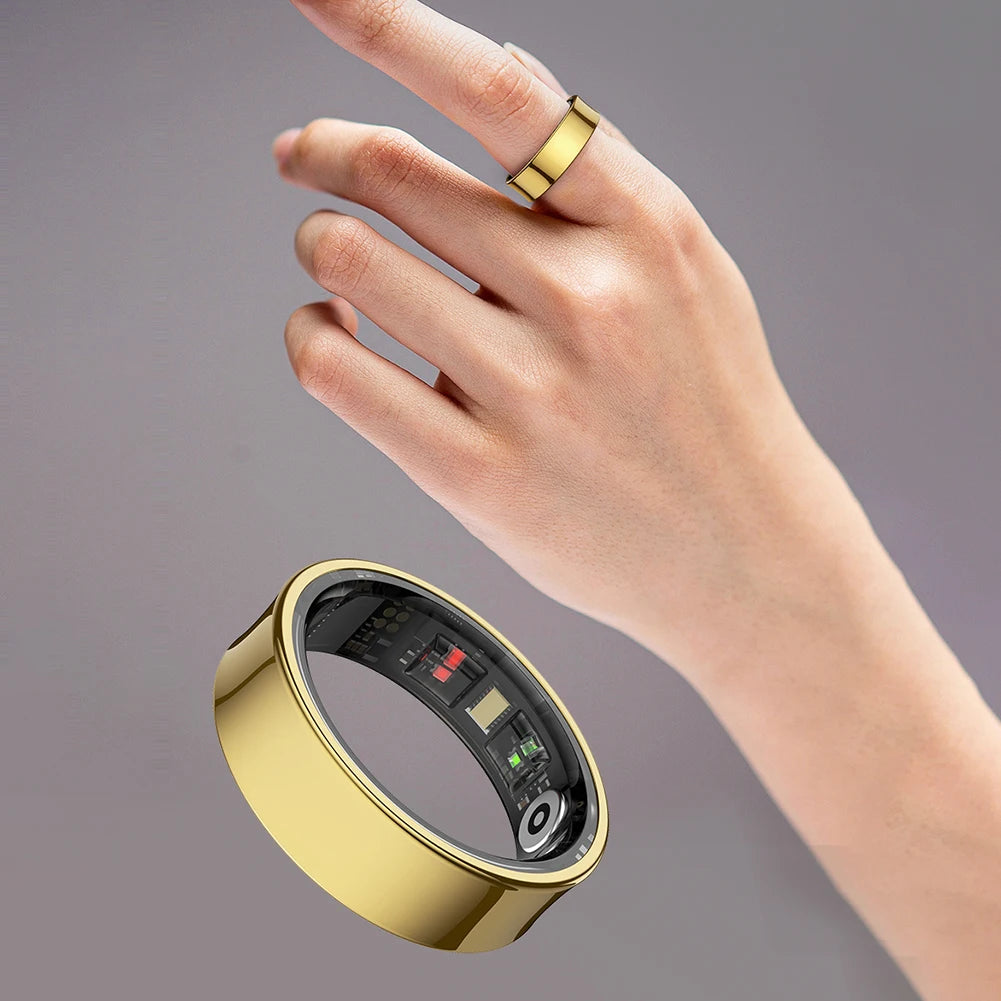 Anel inteligente R09 com estojo de carregamento, à prova d'água, para saúde e fitness, monitoramento de frequência cardíaca, oxigênio no sangue e sono, para homens e mulheres