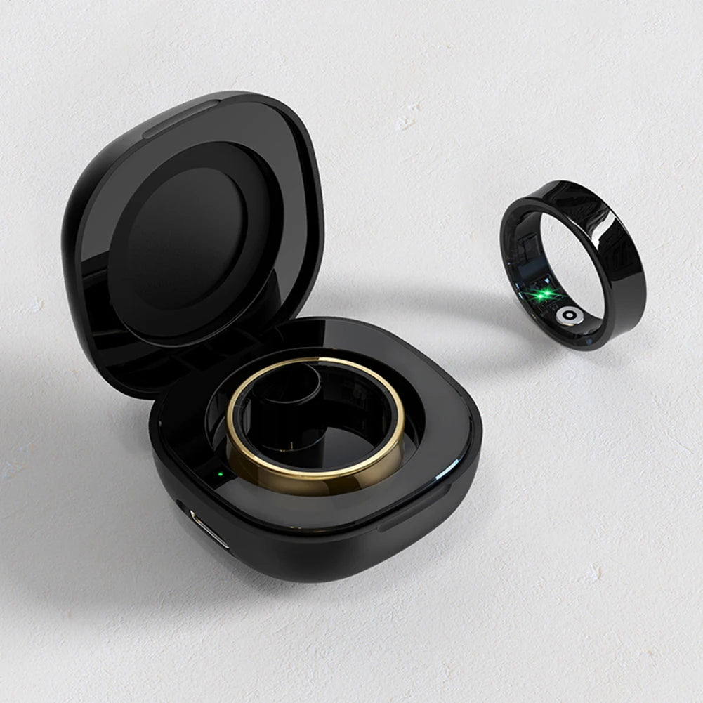 Anel inteligente R09 com estojo de carregamento, à prova d'água, para saúde e fitness, monitoramento de frequência cardíaca, oxigênio no sangue e sono, para homens e mulheres