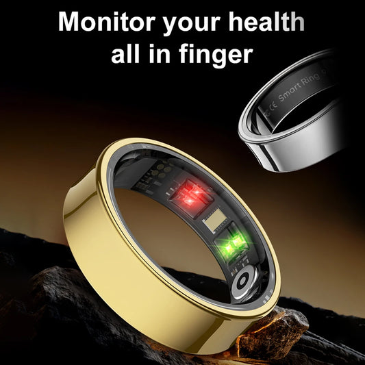 Anel inteligente R09 com estojo de carregamento, à prova d'água, para saúde e fitness, monitoramento de frequência cardíaca, oxigênio no sangue e sono, para homens e mulheres