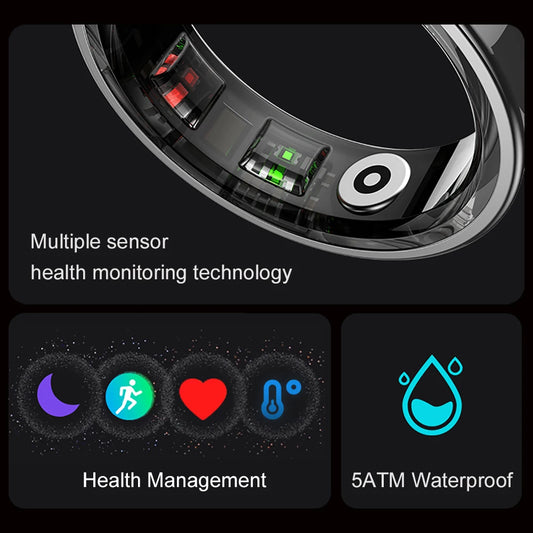Anel Inteligente COLMI R09 2025 para Homens e Mulheres com Estojo de Carregamento, Monitor de Temperatura Corporal, Saúde e Sono para Telefone Xiaomi Samsung