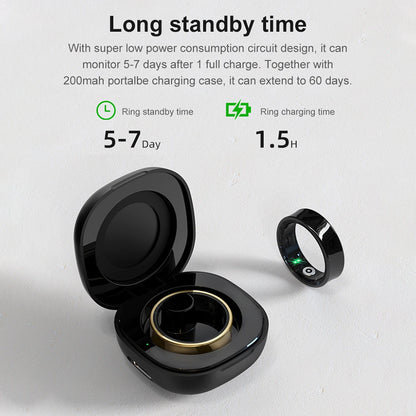 Anel inteligente R09 com estojo de carregamento, à prova d'água, para saúde e fitness, monitoramento de frequência cardíaca, oxigênio no sangue e sono, para homens e mulheres
